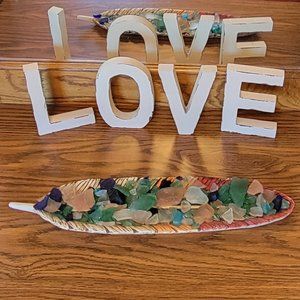 L.O.V.E.  white 4 X 6 solid wood cut-out home decor letter blocks.